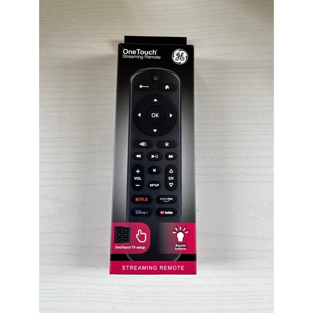 GE OneTouch Streaming Remote Backlit Buttons Universal TV Control 82831 Black